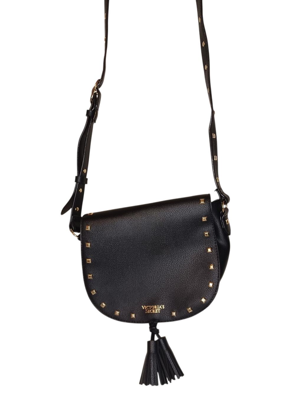 Victoria's Secret Black Leather Handbag with Studded Shoulder Strap